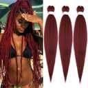 Pre Stretched Braiding Hair Extensions 3 Packs 36 Inch Burgundy Braiding Hair Synthetic Braids Hair Extension for Women Hot Water Setting(36Inch,900#)