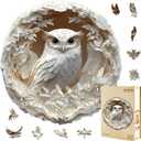 Wooden Puzzles Adults 300 Pieces, White Owl Animal Shaped Wood Puzzle with Unique 3D Paper Carved Effect, Challenging Jigsaw Puzzles, Christmas Birthday Gifts for Women Mom, Wall Decor13.3in
