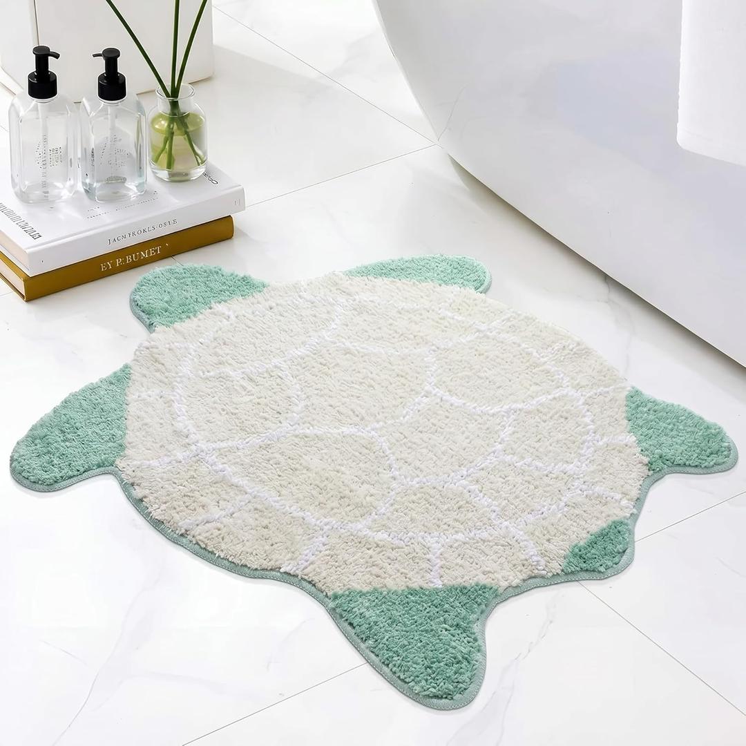 Cute Sea Turtle Bathroom Rugs Tropical Turtle Soft Microfiber Bathmat 29.6"x28" for Shower Floor Non Slip Washable Plush Absorbent Bath Animal Mats for Shower Sink Bathtub Room Decor(Novel Style)