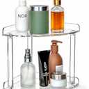 2 Tier Clear Acrylic Bathroom Corner Organizer, Countertop Vanity Tray for Makeup, Cosmetics, Perfume - Freestanding Storage Shelf for Bathroom, Bedroom, Kitchen