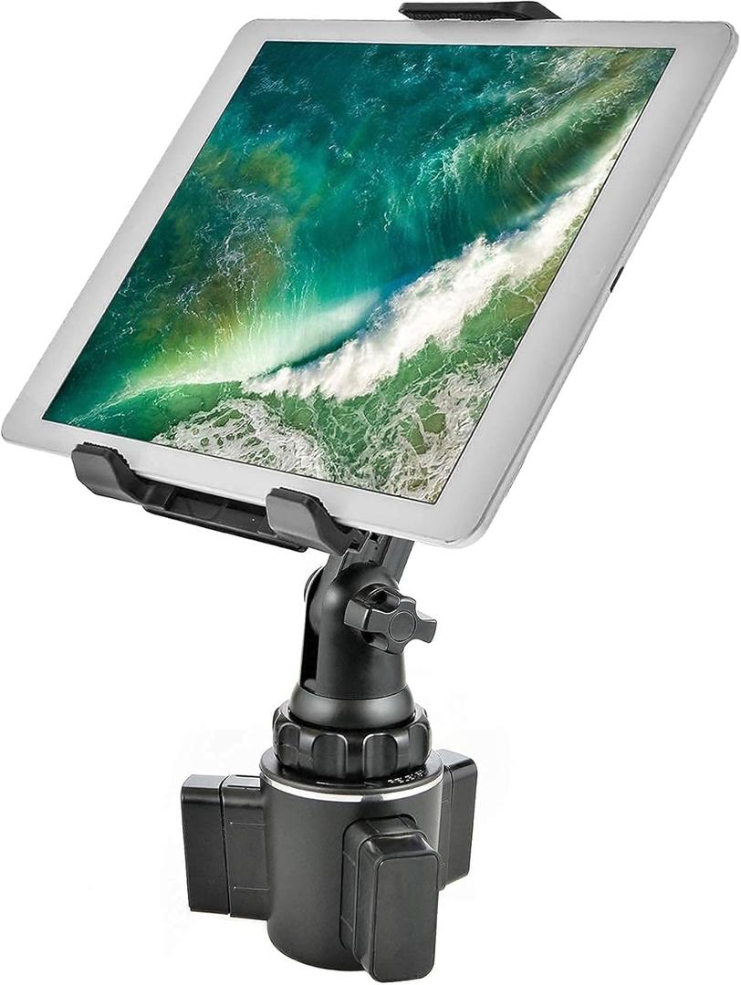 Cup Holder Tablet Mount, Adjustable 2 in 1 Car Phone & Tablet Cup Holder Phone Mount for All Cellphones & Tablets up to 12.9"