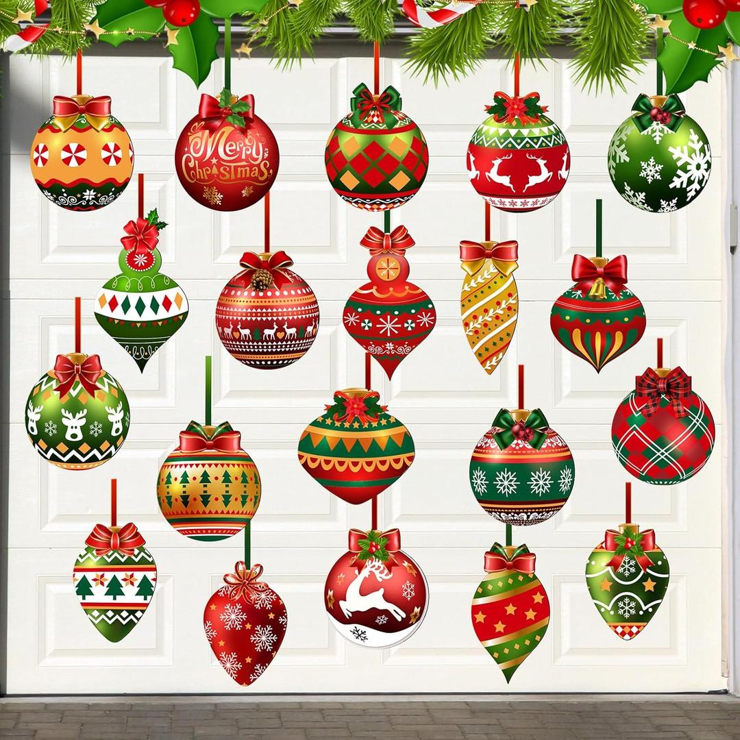 40 Pcs Christmas Magnetic Garage Door Decorations Christmas Ball Garage Door Magnets Stickers with Bows Refrigerator Stickers Car Door Decals for Indoor Outdoor Holiday Party Decoration