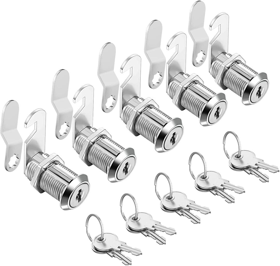 Cam Locks Cabinet Locks Keyed Alike,1-1/8Inch Cylinder Fits on 0.9Inch Max Panel Thickness,Secure Drawer RV Camper Storage,Zinc Alloy(1-1/8Inch 5Pcs)