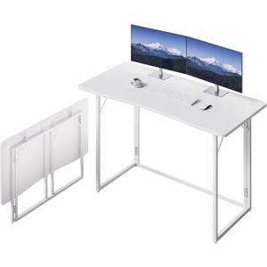 JOYMOOP White Folding Desk - 47.2", No Assembly Large Size Foldable Desk for Home, Office, Wooden Top Folding Computer Desk for Working, Writing, Studying, 47.2" Width