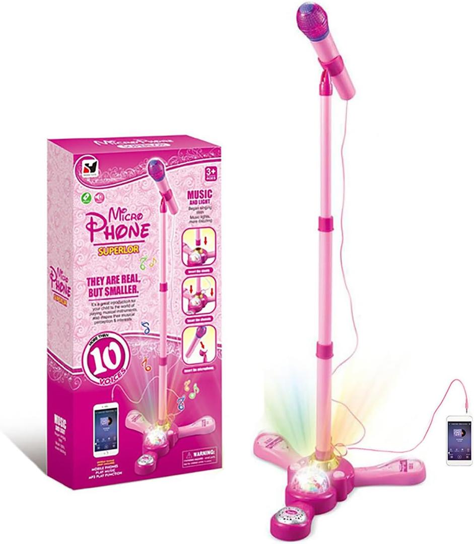 Model Karaoke Machine for Singers,Rechargeable Karaoke Machine Toys with Adjustable Stand,Kids Microphone with Flashing Stage Lights Adjustable Stand Gift