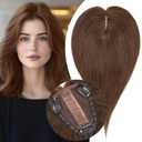 S-noilite Hair Toppers for Women Real Human Hair 3D 360 Cover Clip in 100% Real Human Hair Toppers 3*4 Clip in Silk Base 12 inch Dark Brown