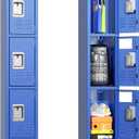 Greenvelly Storage Locker for Employee, Office, Metal Gym Locker with 3 Door, Steel Blue Locker Cabinet Organization for School, Free Standing