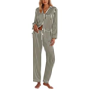 Ekouaer Silk Pajamas for Women Classic Button Down Satin Pajama Sets Long Sleeve Lounge Set (X-Large, Black Champagne Stripe)