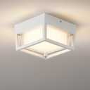 Small Outdoor Flush Mount LED Ceiling Light Exterior Porch Light Ceiling Mounted for Patio Balcony Terrace, 3000K Warm, 125w Equivalent, White, 6.3x6.3x4.3