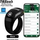 Lightweight Tasbih Smart Ring, Tasbeeh Counters,Prayer Direction Indicator Guide,5 Azan Alarm Clock,Forgiveness,Electronic Rosary,Eid al-Fitr Eid al-Adha Ramadan Gift for men women-Black Pro with APP