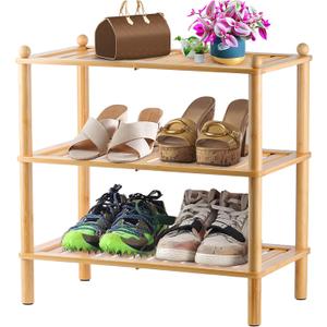 3-Tier Shoe Rack,Shoes Organizer,for Front Door Entrance, Free Standing Shelf Entryway and Closet Hallway, Small Space Stackable Bamboo Multifunctional Racks