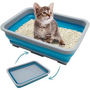 Fhiny Open Cat Litter Box, Kitten Potty Pan Semi-Enclosed Foldable Waterproof Travel Toilet Low Entrance for Indoor Cats Small Pet Kitty Rabbit Supplies Easy to Clean and Assemble
