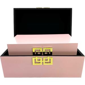 Galt International Storage Box Set Decorative Storage Box w/Hinged Lid Classic Design Wood Decor Boxes with Geometric Clasp Storage for Bedroom & Home - Set of 2 (Pink & Gold)