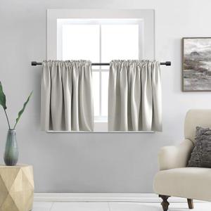 DONREN 30 Inch Length Small Window Curtains for Kitchen - 2 Panels Room Darkening Short Rod Pocket Valance Curtains for Bathroom(30 Inches Wide,Light Gray)