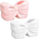 2 Pieces Coquette Bow Toothbrush Holder, Cute White and Pink Bowtie Toothbrush Holder, Coquette Bowknot Design Ceramic Bathroom Decor, Bathroom Countertop Supplies for Home