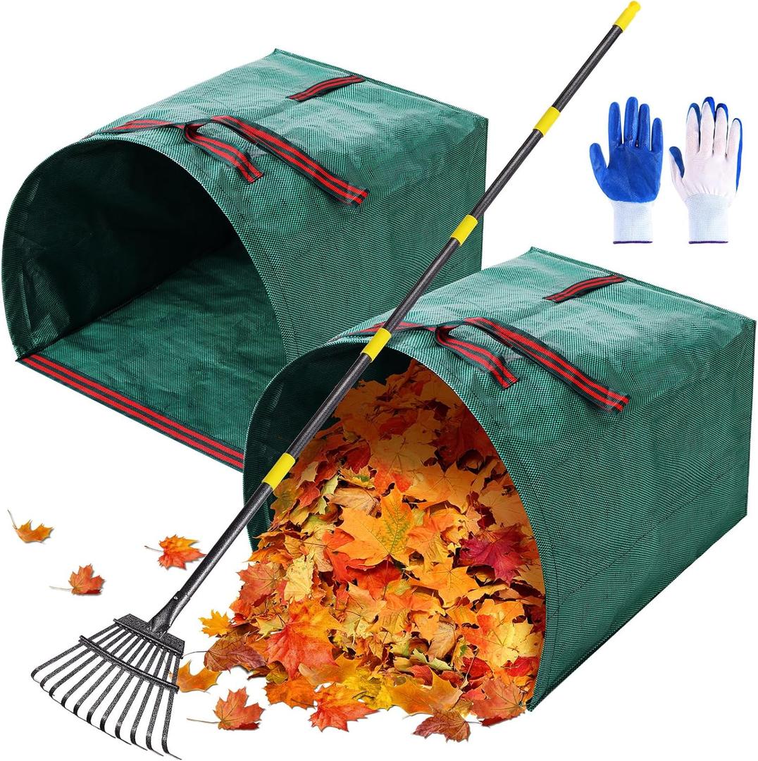 2 PCS 40 Gallon Leaf Collector - Heavy Collapsible Lawn & Leaf Bags, Leaves Pick up Tool Reusable Yard Waste Bags, Large Yard Dustpan Type Garden Bag for Leaves, Debris, Lawn Trash, Clippings, Grass