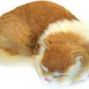 Realistic Furry Sleeping Cat Figurine Simulation Kitty Lifelike Kitten Home Office Shelf Decorative Statue, Synthetic Fur Pet Replica (Orange)