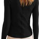 LAMISSCHE Lightweight Cardigans For Women Ribbed Long Sleeve Button Down Shirts Casual Going Out Tops Fitted Shirts (Black, S)