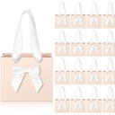 Kolldenn 50 Pcs No DIY Small Gift Bags with Bow Ribbon 4'' x 2.7'' x 4.5'' Mini Pink Paper Thank You Bags Bulk with Handle for Baby Shower Party Favor Wedding Birthday