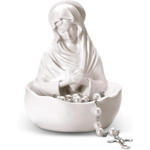 Our Lady of Grace Statue Virgin Mary Keepsake Rosary Holder, 5" Blessed Mother Statues, Resin Relic, Catholic Gifts for Women Religious Home Decor (White)