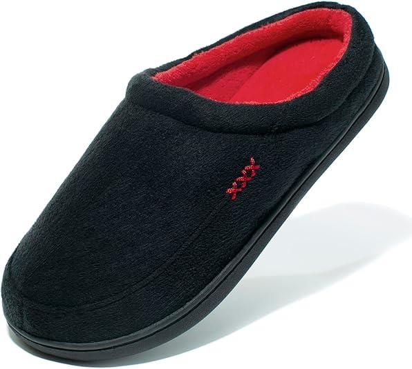 NewDenBer Men's Warm Memory Foam Suede Plush Fleece Lined Slip on Indoor Outdoor Clog House Slippers Size 45-46