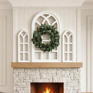 RattanView 4 Pcs Farmhouse Window Frames Wall Decor with Wreath,White, 31.5 x 17.3 inches