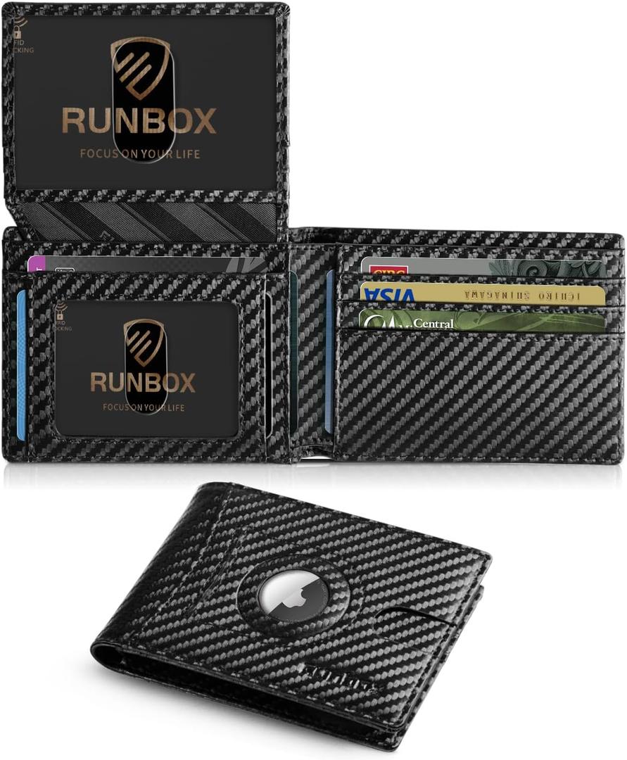 RUNBOX Wallet for Men Slim Rfid Leather 2 ID Window With Gift Box | Slim, Rfid, 2 ID Window, With Gift Box, Slim, Rfid (CF BLACK ATH)