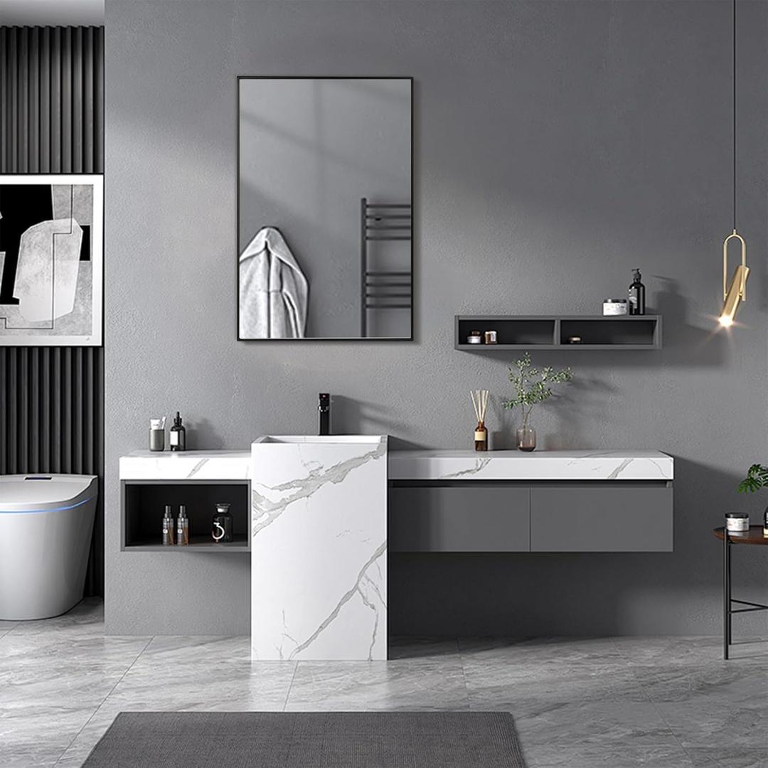 Wall Mirror for Bathroom, 20x30 Inch SilverVanity Mirror, Stainless Steel Metal Frame Rectangular Wall Mirror for Over Sink (Horizontal/Vertical)