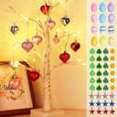 Valentines Day Decor 23.2" Lighted Birch Tree with 60pcs Ornaments Set for Valentines, St Patricks, Easter, 4th of July, Cute Heart Shamrock Easter Egg Stars Tree Decorations for Home Office