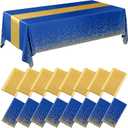 Tudomro 16 Pcs Gold and Dark Blue Disposable Plastic Tablecloths and Satin Table Runner Set 54x108 Inch Tablecloth 12x108 Inch Table Runners for New Year Wedding Birthday Baby Shower Graduation
