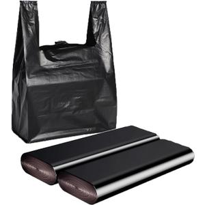 Black Plastic T-shirt Bags 100 Pack 12.6'' x 6.5" x 21" Black Bag for Grocery Shopping Home Supermarket Restaurants