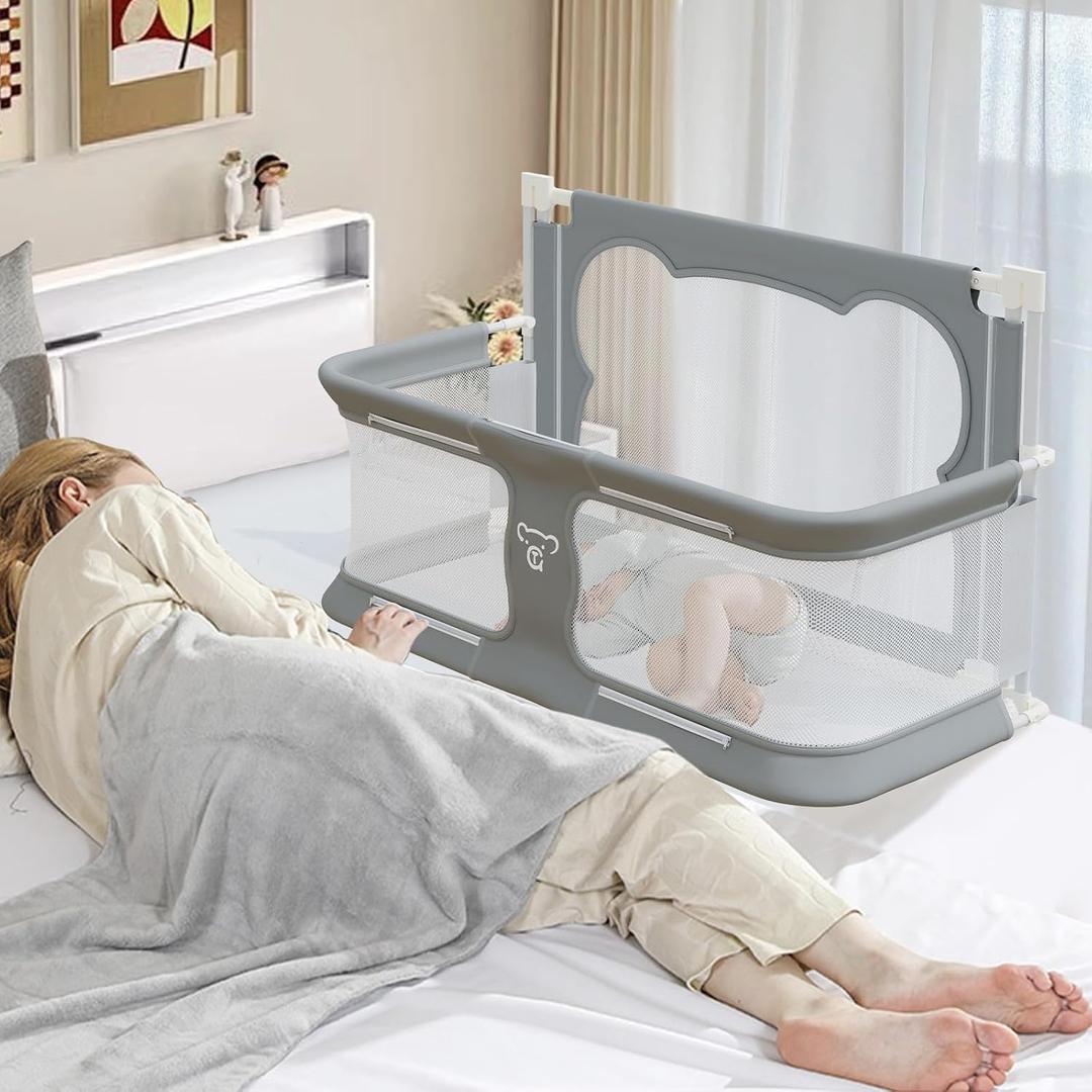 JWPEHOE 3 in 1 Baby Bassinet Bedside Sleeper Portable Crib, Co-Sleeping Baby Bed, Playpen, Suitable for Twin, Full, King & Queen Size Bed (33.5 Inch), 37.5 Inch