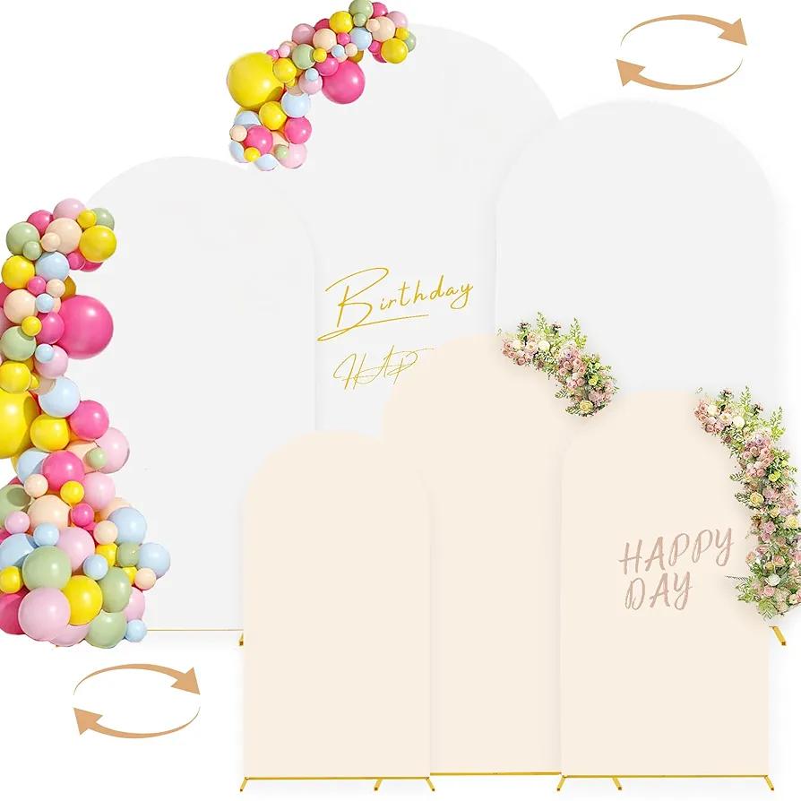 Arch Backdrop Stand and Cover Set(7.2FT,6.6FT,6FT),Double Color Wedding Arch Cover and Metal Balloon Arch Stand Frame for Wedding Birthday, Party, Baby Shower, Graduation Ceremony, (White+Beige)
