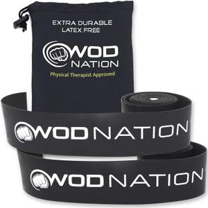WOD Nation Muscle Floss Bands Recovery Band for Tack and Flossing Sore Muscles and Increasing Mobility : Stretch Band Includes Carrying Case (2 Pack-Heavy, Black)