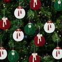 12 Pcs 3.15" Crochet Christmas Ball Ornaments Set with Wooden Chips and Ribbons Classic Red Green White Knitted Hanging Balls for Neutral Rustic Farmhouse Christmas Tree Holiday Xmas Decoration