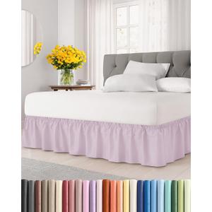 Wrap Around Dust Ruffle Bed Skirt - Light Lavender - for Full Size Beds w/ 24 Inch Drop - Easy Fit Elastic Strap - Adjustable Pleated Bedskirt Brushed Fabric - Wrinkle Free - Women, Men, Kids & Teens