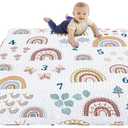 Boho Rainbow 50x50 Play Mat for Playpen, Washable Portable Baby Floor Playmat, Non Slip Foldabe Infant Crawling Mats, Tummy Time Mat Pad for Toddlers Baby Play Pen Mats for Home Or Travel (50" x 50")