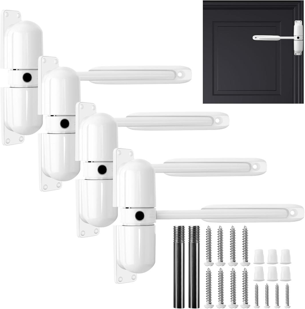 Gisafai 4 Sets Automatic Door Closer, Spring Door Closer Heavy Duty Self Closing Hinges, Convert Hinged to Self Closing Automatic Opener and Closer for Gate Garage Safety(White)