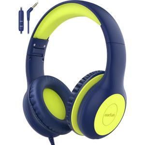 EarFun Kids Headphones Wired with Microphone, 85/94dB Volume Limit Headphones for Kids, Portable Wired Headphone with Shareport, Stereo Sound Foldable Headset for School/Tablet/iPad, Blue Lemon