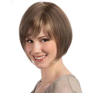 TISHINING Short Brown Mix Blonde Highlight Bob Wig with Bangs for White Women Chin Length Layered Mixed Brown Straight Bob Wig 10 Inch Synthetic Natural Looking Daily Party Wig (Brown mixed blonde highlight)