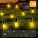 Solar Lights Outdoor Patio Lights: S14 15M 50FT Solar Powered Remote Control 3 Light Modes Dimmable Solar Waterproof Light - Shatterproof Bulbs - Camping Backyard Garden Deck Outside Yard