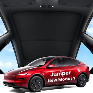 REEVAA 2026 Upgraded Tesla Model Y New (Juniper) Sunshade Roof [No Gaps, No-Sagging] Model Y Accessories Heat Insulation Foldable Glass Sunroof Cover for Model Y Juniper 2025-2026, 2PCS, Black