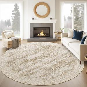 6x6 Brown Round Rug 6ft Living Room Circle Rug Vintage Round Area Rug Non Slip Indoor Carpet for Dining Room Bedroom