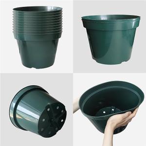 9 Pack Green Plastic Planter Pots, 10 Inch Thick with Multiple Drainage Holes, for Herbs, Strawberries, Flowers - Indoor/Outdoor