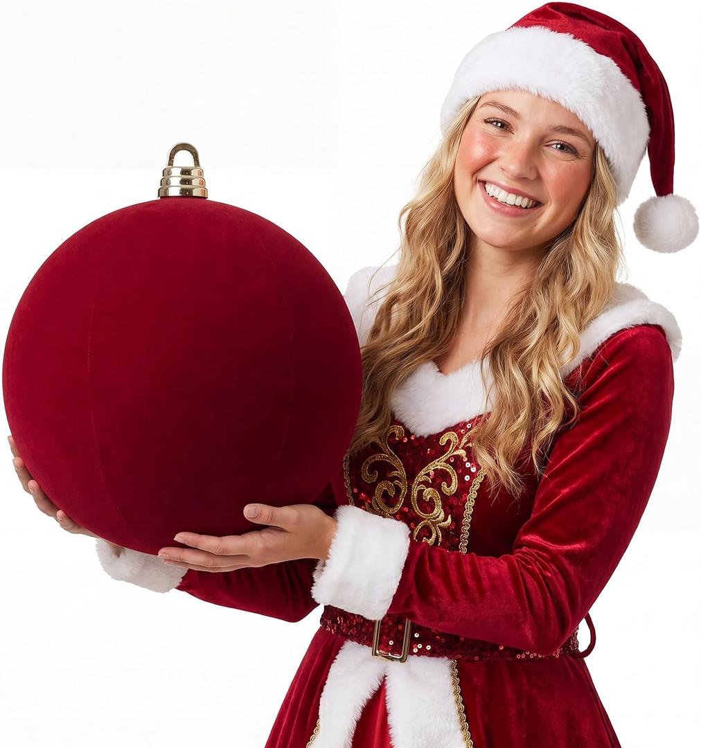 Threan 12 Inch Large Burgundy Velvet Christmas Ball Ornaments