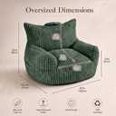 Oversized Faux Fur Bean Bag Chairs for Adults with Handle, Side Pocket & Non-Slip Base, Memory Foam Bean Bag Chair for Living Room Bedroom (Large Stripe Green)