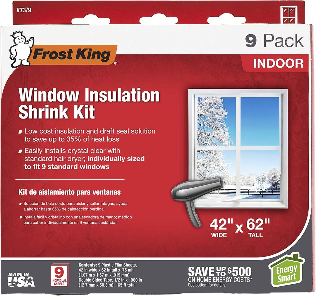 Frost King V73/9H Indoor Shrink Window Kit 42 62-Inch, Clear, 9-Pack