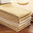 PurpleEssences 6-Pack Kitchen Towels - 15x25 Inch 100% Cotton Waffle Weave - Absorbent, Reusable Dish & Hand Towels with Hanging Loop for Home & Bar Use Fall Thanksgiving - Assorted - Tan