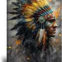 Wall HDQ Native American Chief Feathered Oil Painting Colorful Indian Canvas Wall Art Retro Wall Decor for Bedroom Bathroom Home Decorations Framed(24" x 36")