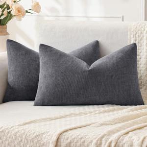 MIULEE Grey Couch Pillow Covers 12x20 Inch, Set of 2 Soft Chenille Decorative Lumbar Throw Pillow Covers Farmhouse for Sofa Living Room Bed